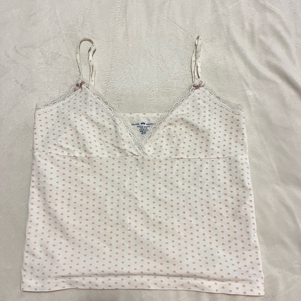 Lace-Trim Spaghetti Strap Cami Tank Top - Pink Heart Print